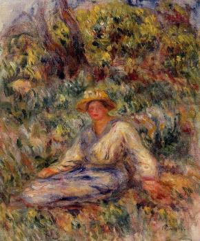 Pierre Auguste Renoir : Woman in Blue in a Landscape